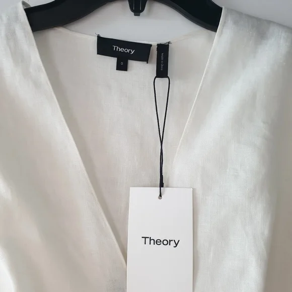 Theory white linen deep v easy dress - Picture 2 of 9